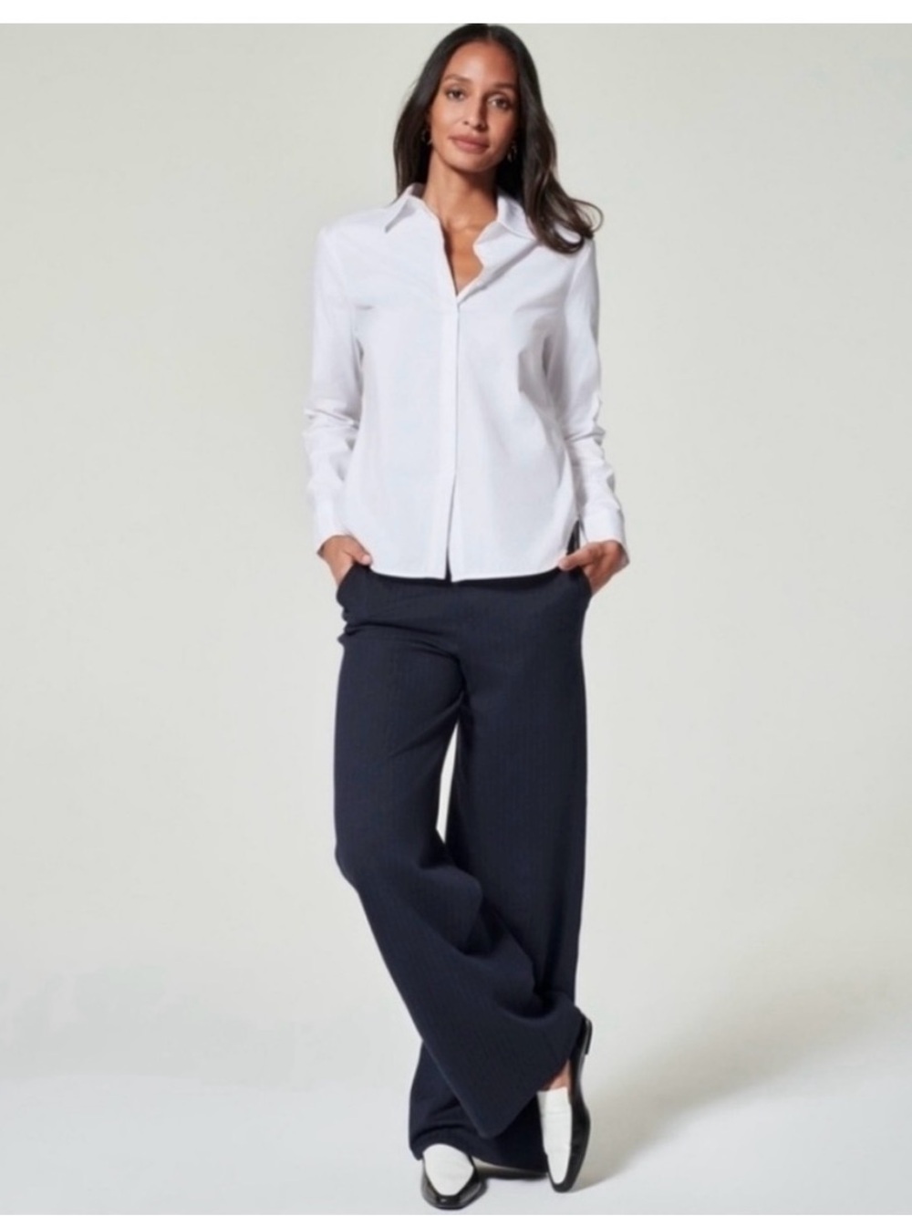 SPANX White No Gape Cotton/Nylon/Elastane Shirt Size Medium - Picture 2 of 13